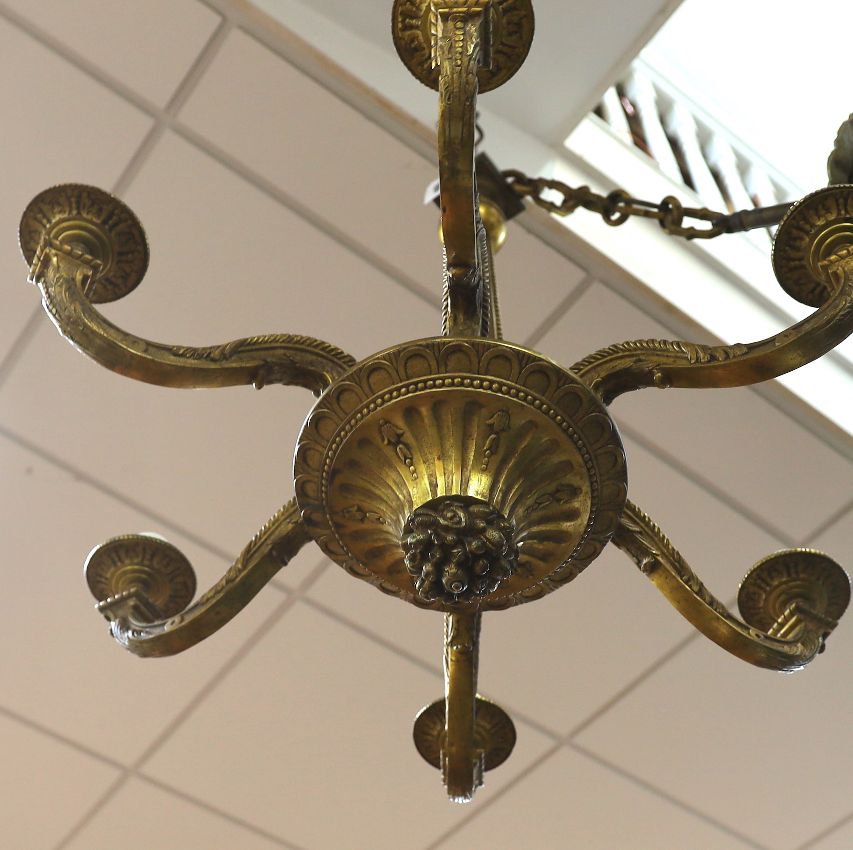 A French ormolu six branch ceiling light, 67cm high